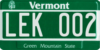 VT license plate LEK002
