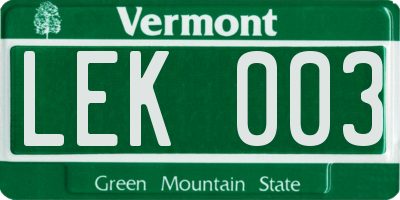 VT license plate LEK003