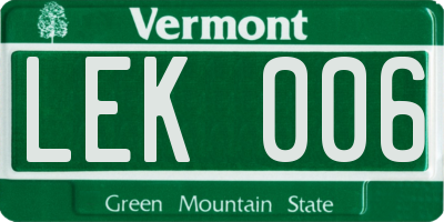 VT license plate LEK006