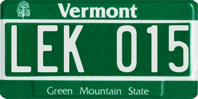 VT license plate LEK015