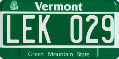 VT license plate LEK029
