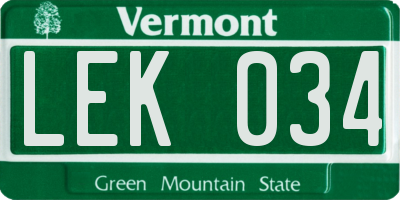VT license plate LEK034