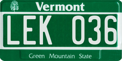 VT license plate LEK036