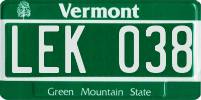 VT license plate LEK038