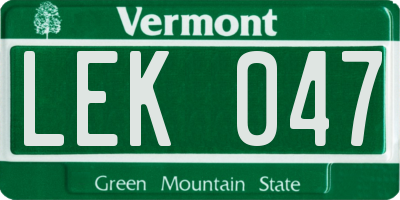 VT license plate LEK047