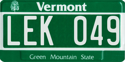 VT license plate LEK049