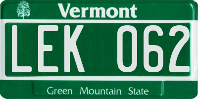 VT license plate LEK062