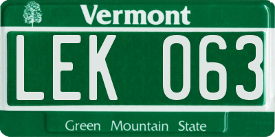VT license plate LEK063