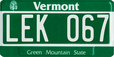 VT license plate LEK067