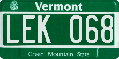 VT license plate LEK068
