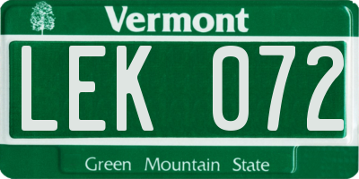 VT license plate LEK072