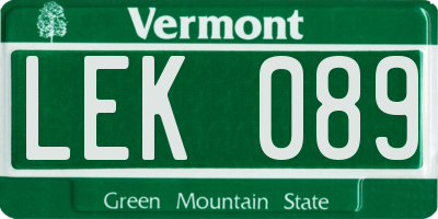 VT license plate LEK089