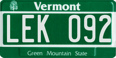 VT license plate LEK092