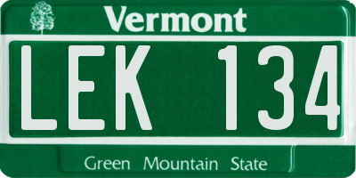 VT license plate LEK134