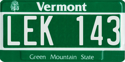 VT license plate LEK143