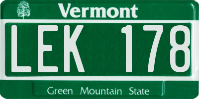 VT license plate LEK178