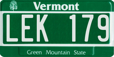 VT license plate LEK179