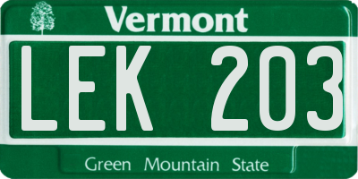 VT license plate LEK203