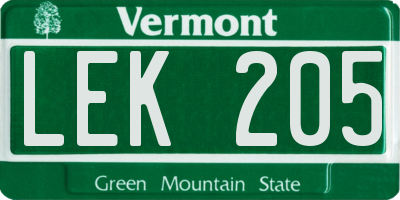 VT license plate LEK205