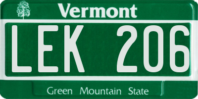 VT license plate LEK206