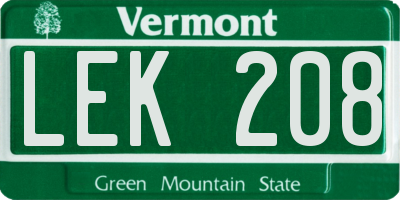 VT license plate LEK208