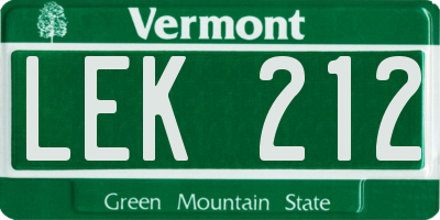 VT license plate LEK212