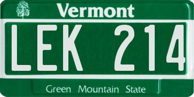 VT license plate LEK214