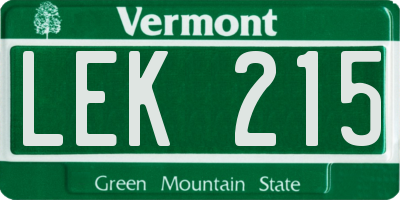 VT license plate LEK215