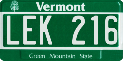 VT license plate LEK216
