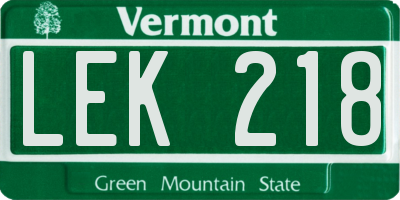 VT license plate LEK218