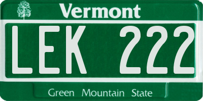 VT license plate LEK222