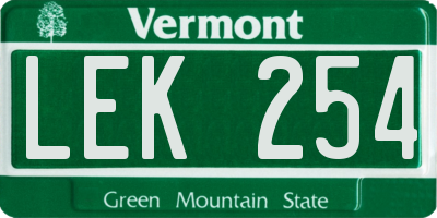 VT license plate LEK254