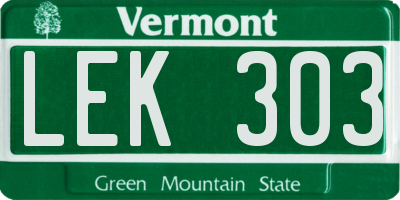 VT license plate LEK303