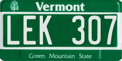 VT license plate LEK307