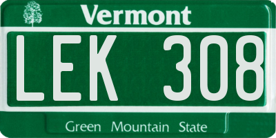 VT license plate LEK308