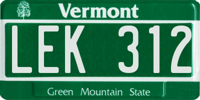VT license plate LEK312