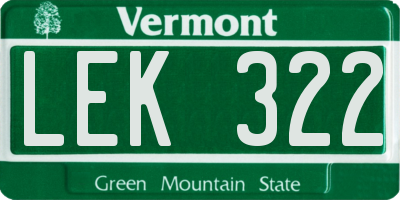 VT license plate LEK322