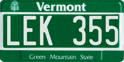 VT license plate LEK355