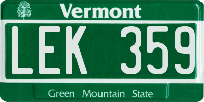 VT license plate LEK359