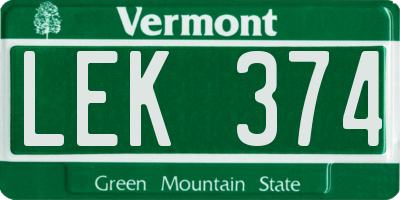 VT license plate LEK374