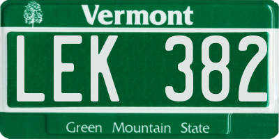 VT license plate LEK382