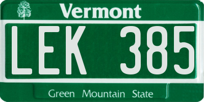 VT license plate LEK385