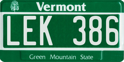 VT license plate LEK386