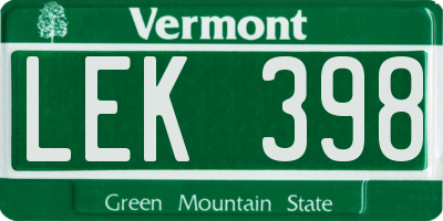 VT license plate LEK398