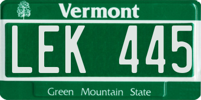 VT license plate LEK445