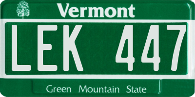 VT license plate LEK447
