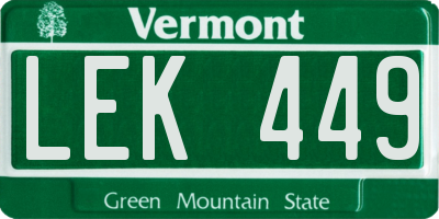VT license plate LEK449