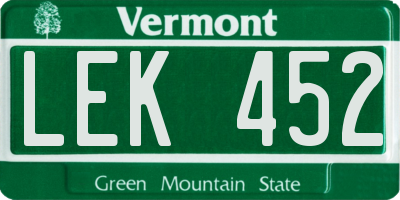 VT license plate LEK452