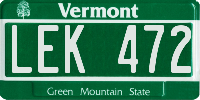 VT license plate LEK472