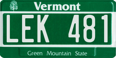 VT license plate LEK481